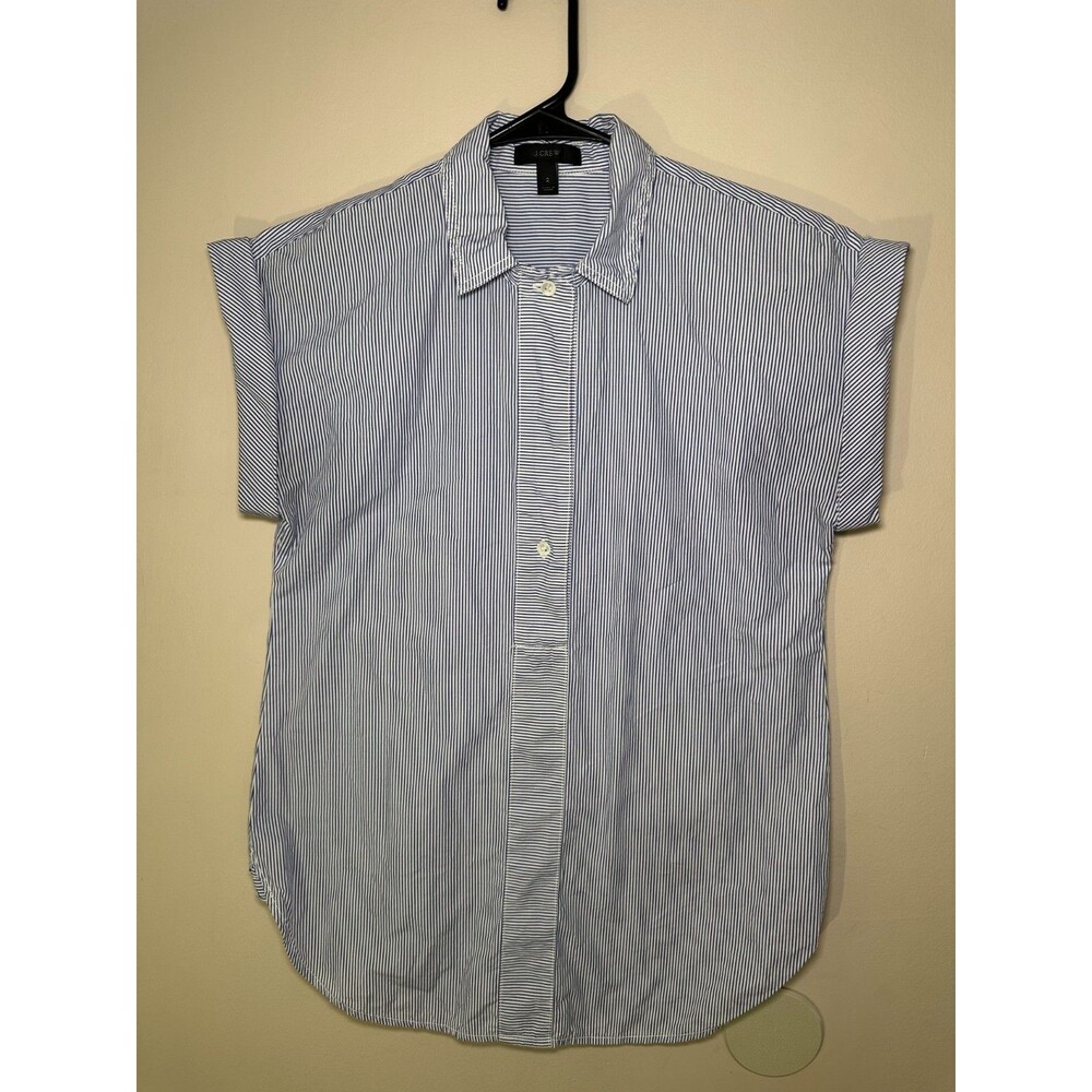 J.Crew Women's Popover Top Striped Short Sleeve Collared Button Shirt SIZE 2